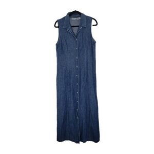 VTG Faded Glory Womens Denim Jumper Maxi Shirt Dress SZ 12/14 L Western Boho EUC